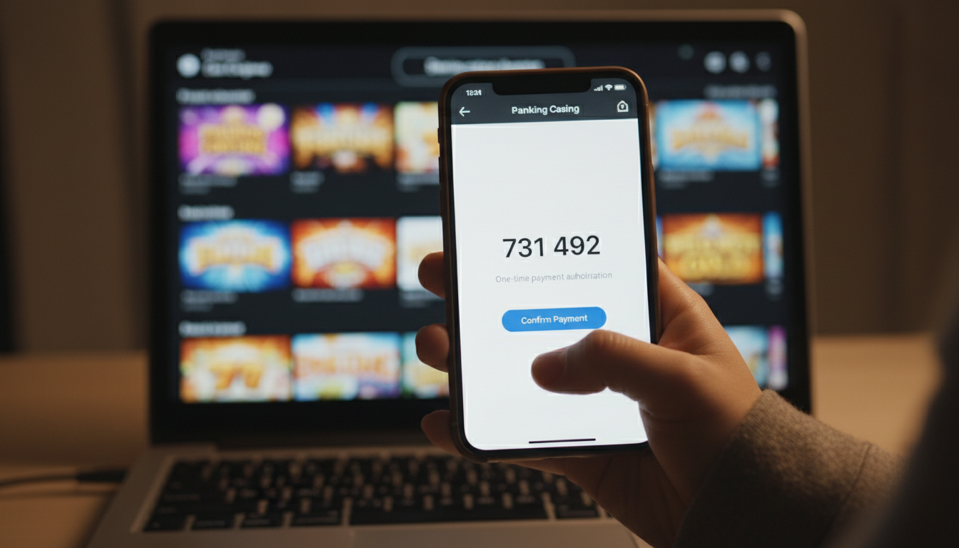Smartfon z kodem BLIK obok laptopa z grami kasynowymi