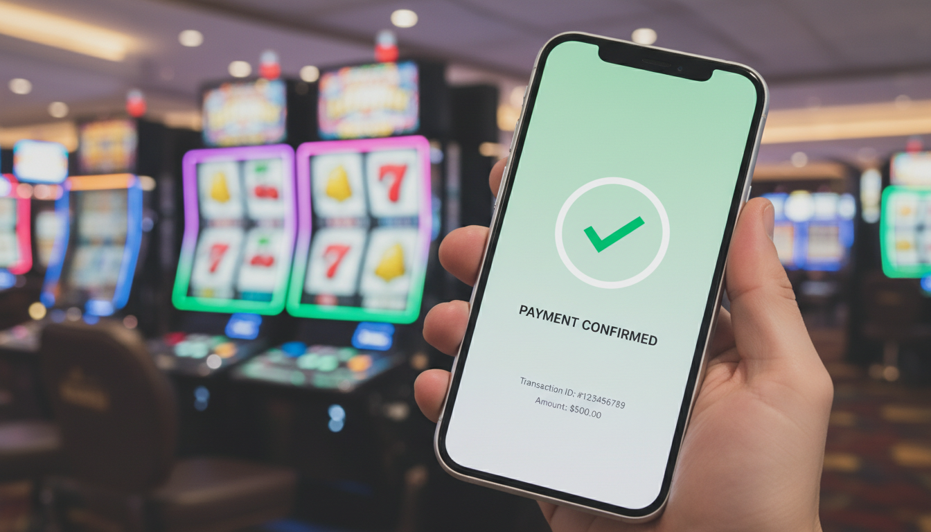 Smartfon z wyświetlonym powiadomieniem o płatności mobilnej w kasynie
